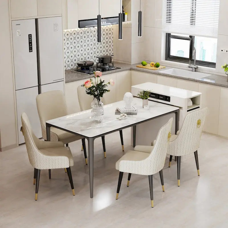 63 Unique Rectangular Dining Room Table with Sintered Stone Tempered Glass Top