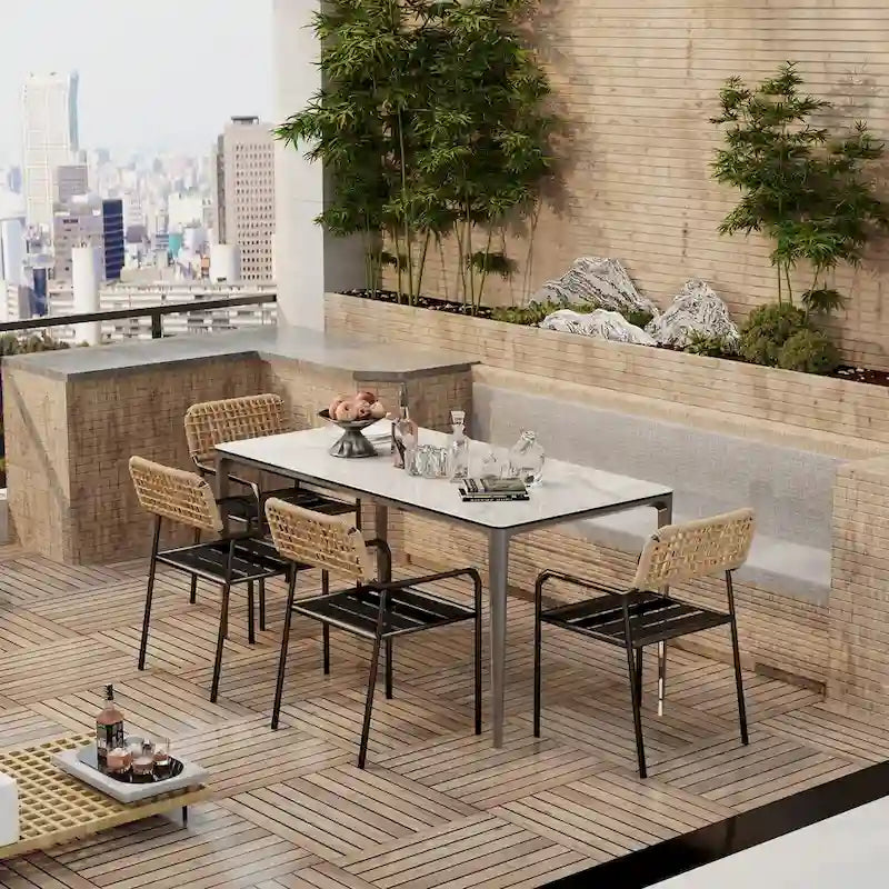 63 Unique Rectangular Dining Room Table with Sintered Stone Tempered Glass Top