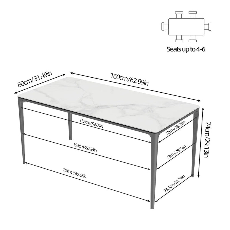 63 Unique Rectangular Dining Room Table with Sintered Stone Tempered Glass Top
