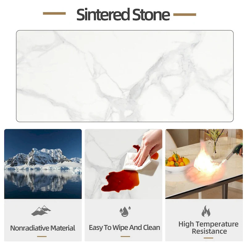 63 Unique Rectangular Dining Room Table with Sintered Stone Tempered Glass Top