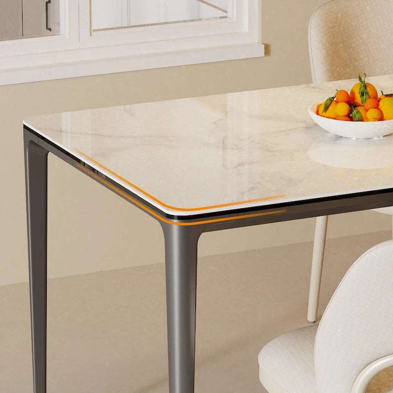 63 Unique Rectangular Dining Room Table with Sintered Stone Tempered Glass Top