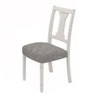 Set di 2 sedie da pranzo Sane da 19 pollici, schienale a lira, legno bianco, lino grigio