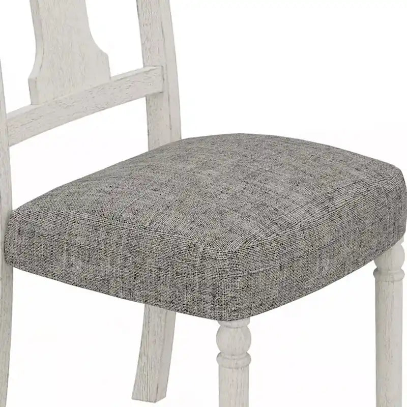 Set di 2 sedie da pranzo Sane da 19 pollici, schienale a lira, legno bianco, lino grigio