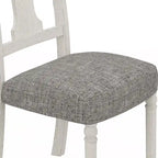 Set di 2 sedie da pranzo Sane da 19 pollici, schienale a lira, legno bianco, lino grigio