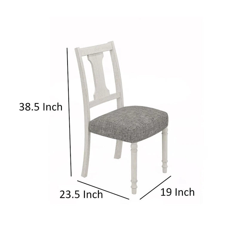 Set di 2 sedie da pranzo Sane da 19 pollici, schienale a lira, legno bianco, lino grigio