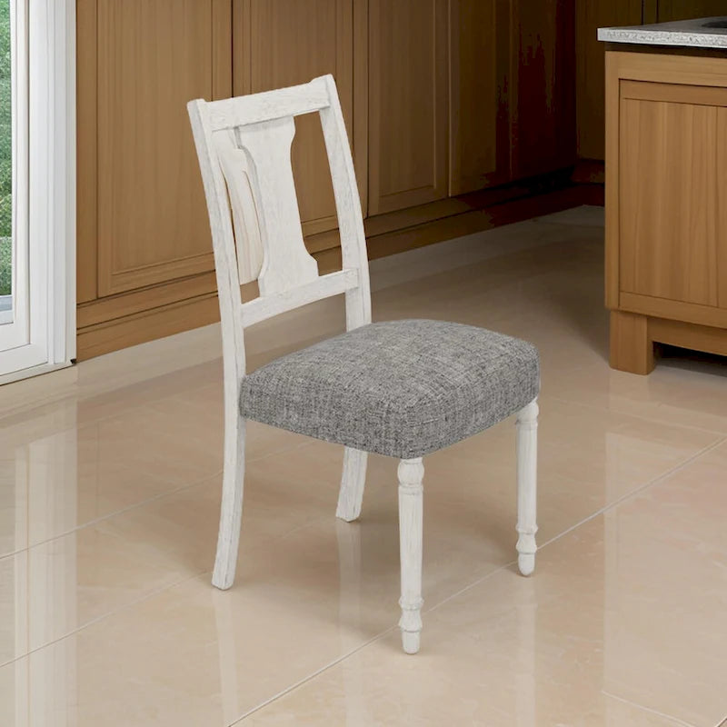 Set di 2 sedie da pranzo Sane da 19 pollici, schienale a lira, legno bianco, lino grigio