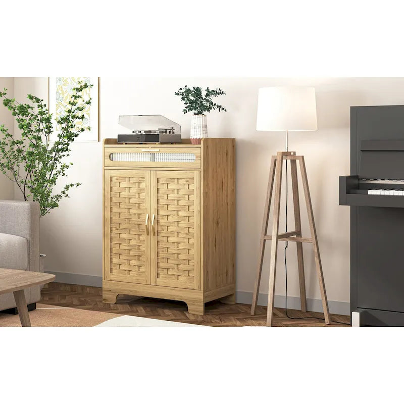 Modern Cabinet with Drawer and Adjustable Shelf, Barn Door Storage Cabinet for Kitchen, Dining Room, Bathroom, Entryway