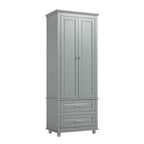White Tall Kitchen Storage Cabinet with Two Drawers for Bathroom,Office