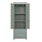 White Tall Kitchen Storage Cabinet with Two Drawers for Bathroom,Office