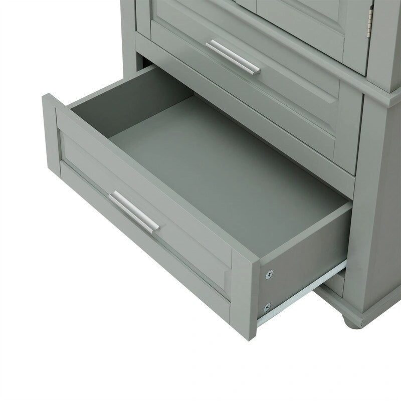 White Tall Kitchen Storage Cabinet with Two Drawers for Bathroom,Office