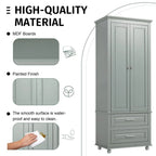 White Tall Kitchen Storage Cabinet with Two Drawers for Bathroom,Office