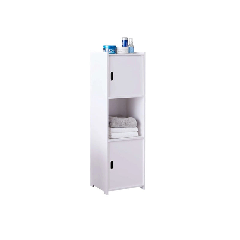 Mobiletto da bagno con ante e ripiano aperto, colore bianco