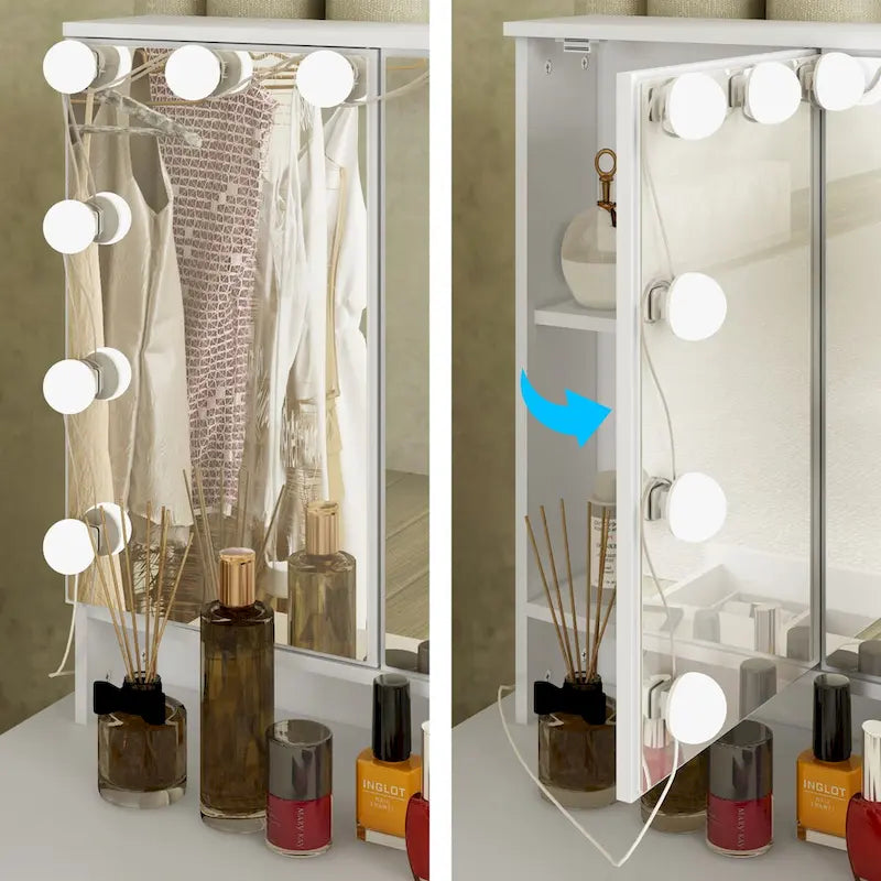 3-Mirror Vanity Table Stylish 9-Drawer Makeup Organizer Dressing Desk