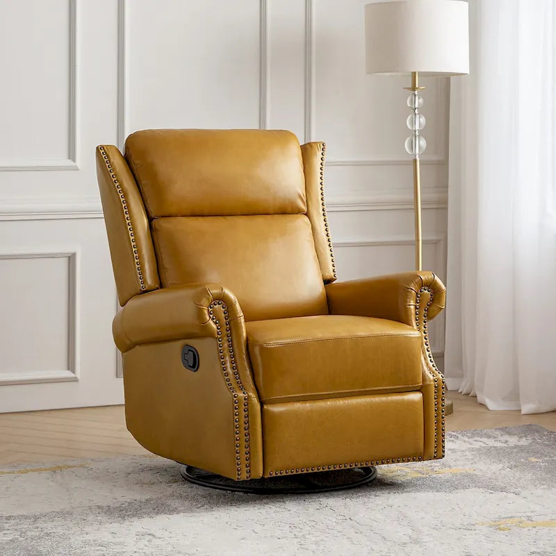 Poltrona reclinabile girevole manuale Viviana Traditional in vera pelle di HULALA HOME