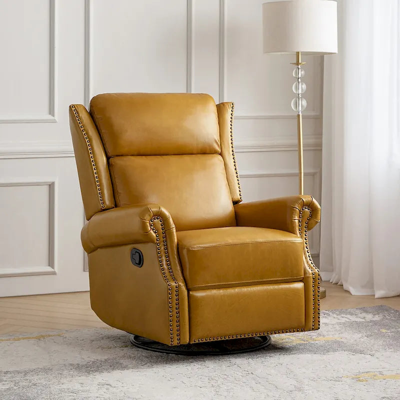 Poltrona reclinabile girevole manuale Viviana Traditional in vera pelle di HULALA HOME