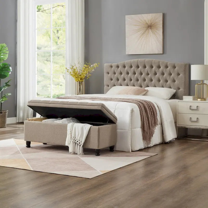 Upholstered tufted button storage bench