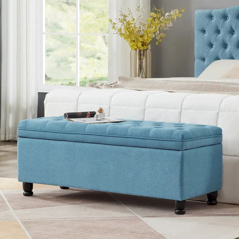 Upholstered tufted button storage bench