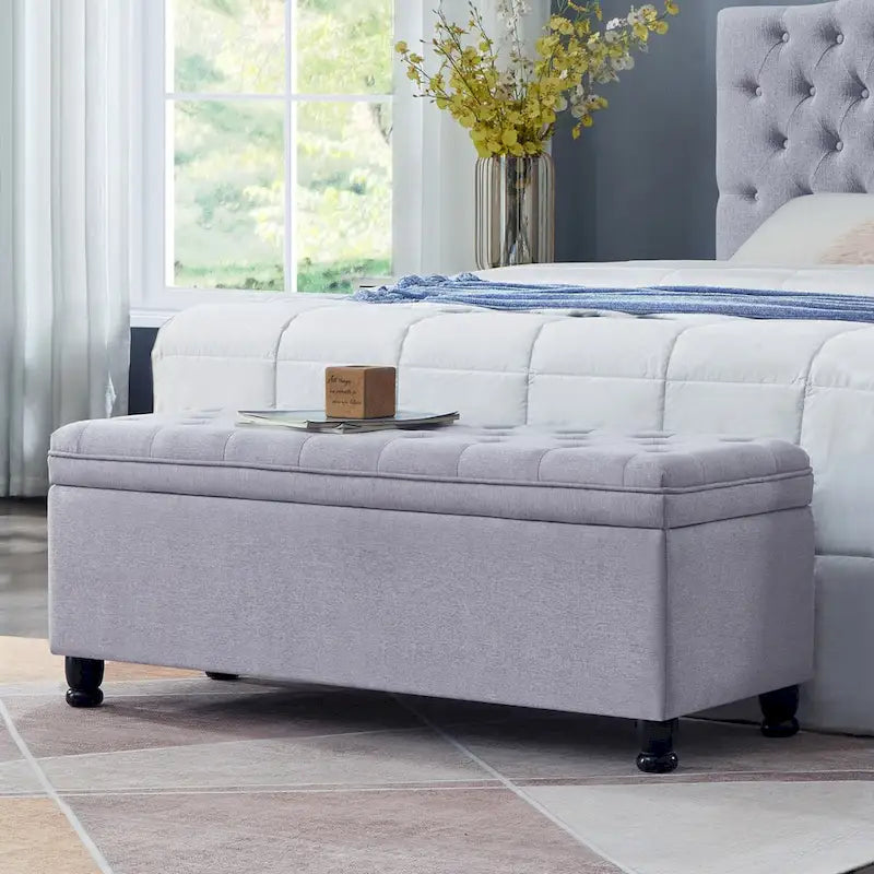 Upholstered tufted button storage bench