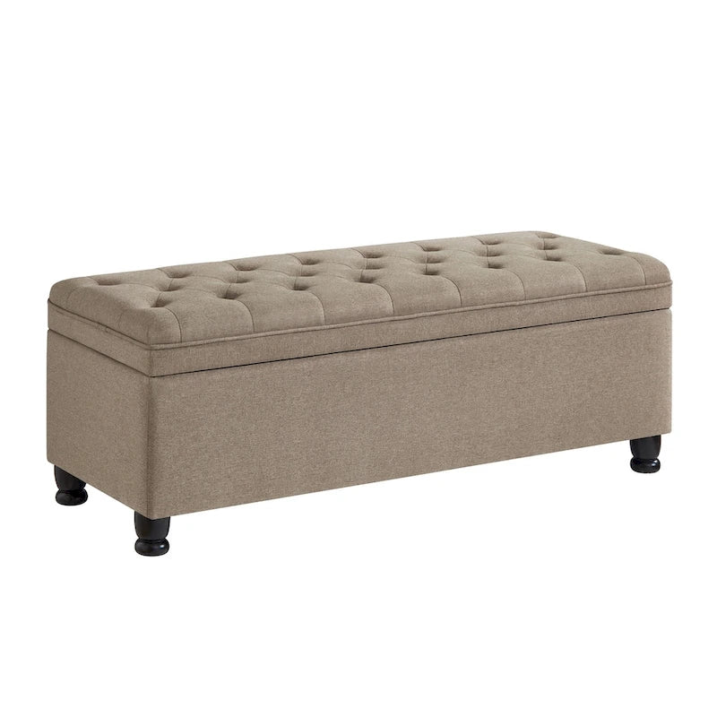 Upholstered tufted button storage bench