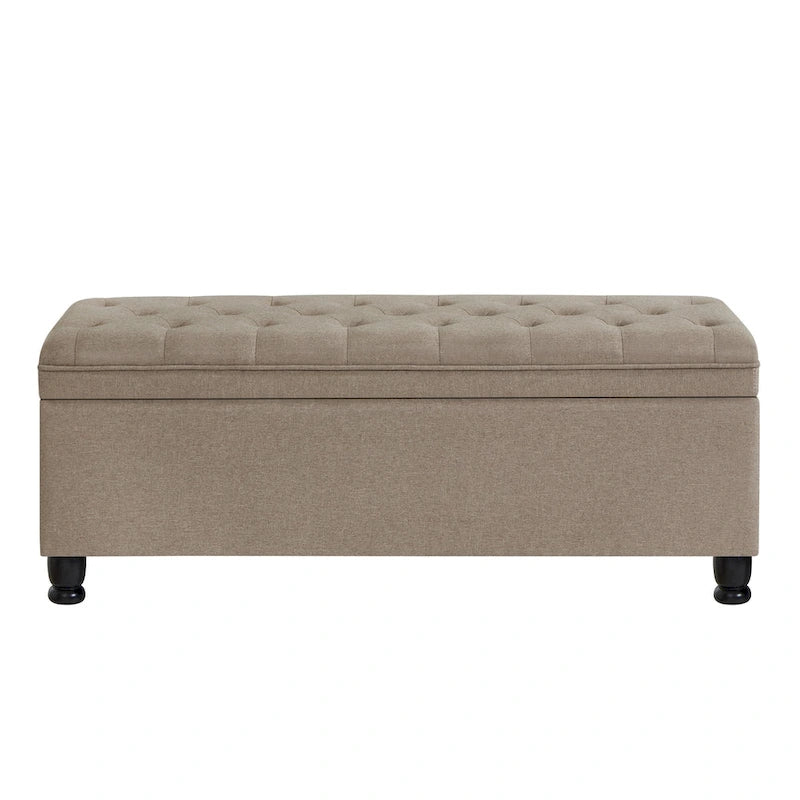 Upholstered tufted button storage bench