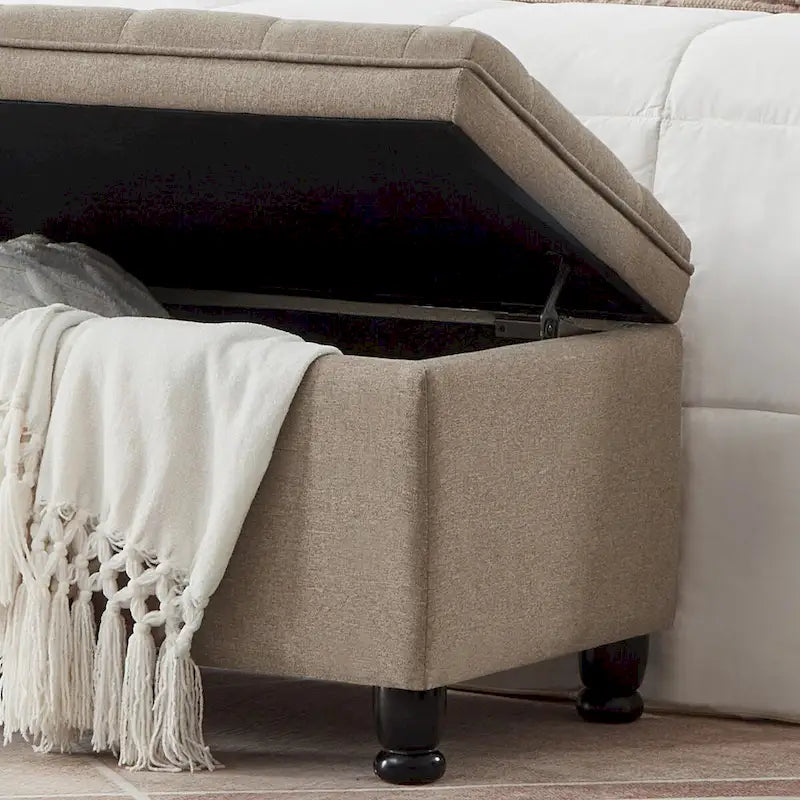 Upholstered tufted button storage bench