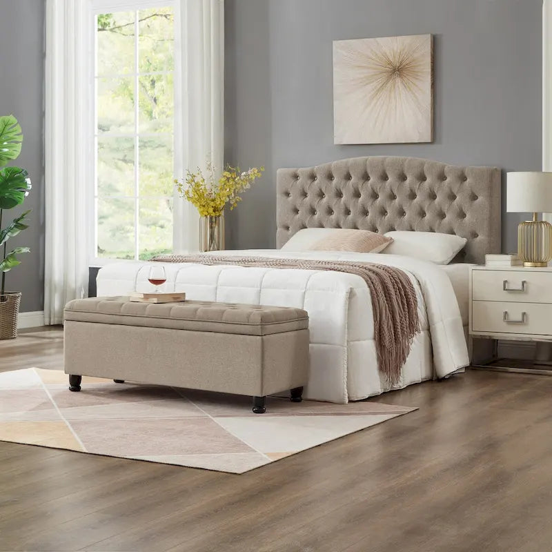 Upholstered tufted button storage bench