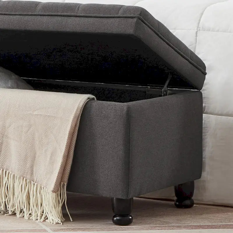 Upholstered tufted button storage bench