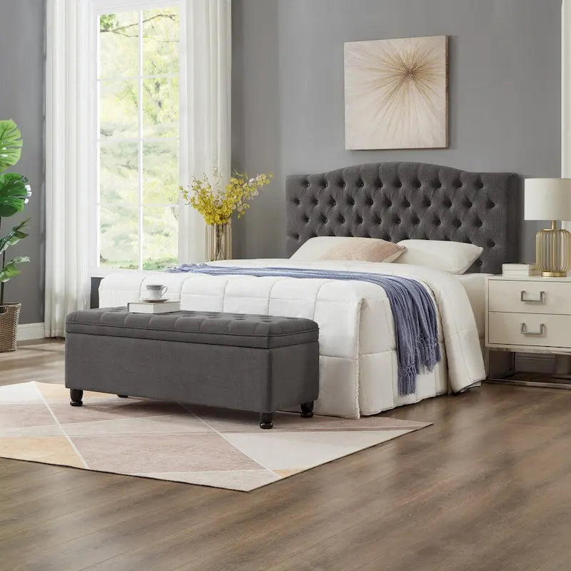 Upholstered tufted button storage bench