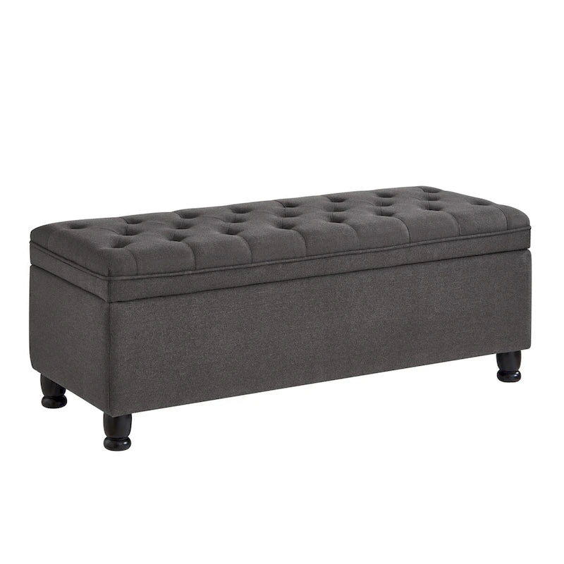 Upholstered tufted button storage bench