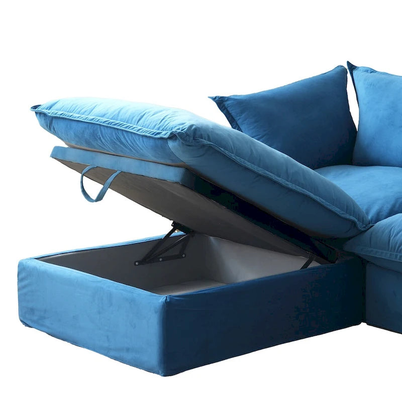 Modular Sectional Sofa Couch, 162.98 Velvet L-Shape Sofa with Ottoman