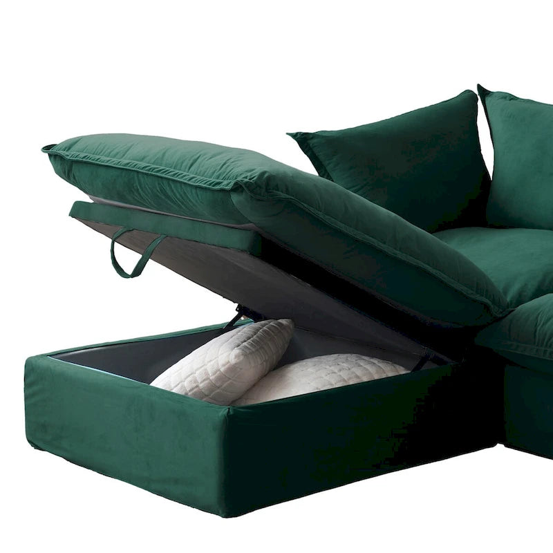 Modular Sectional Sofa Couch, 162.98 Velvet L-Shape Sofa with Ottoman