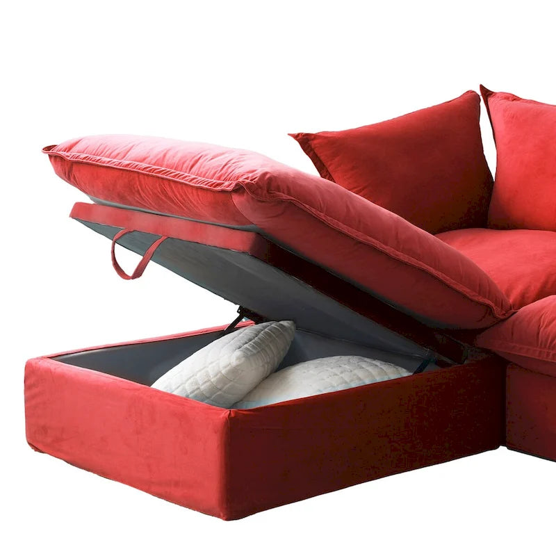 Modular Sectional Sofa Couch, 162.98 Velvet L-Shape Sofa with Ottoman