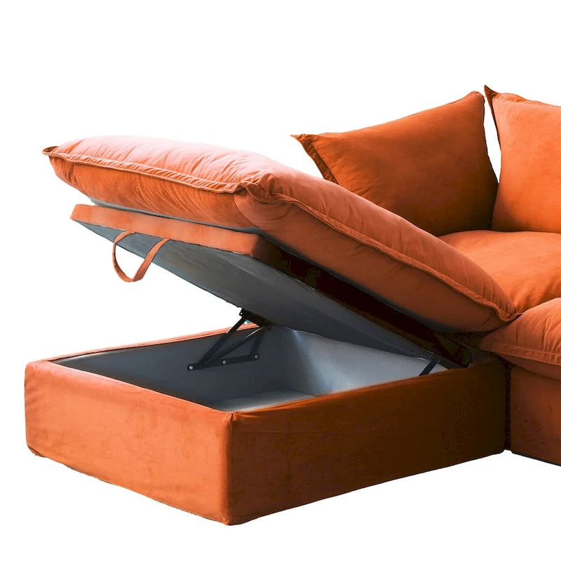Modular Sectional Sofa Couch, 162.98 Velvet L-Shape Sofa with Ottoman