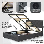 Full Size Bed Frame with Gas Lift Storage Bed and USB Ports