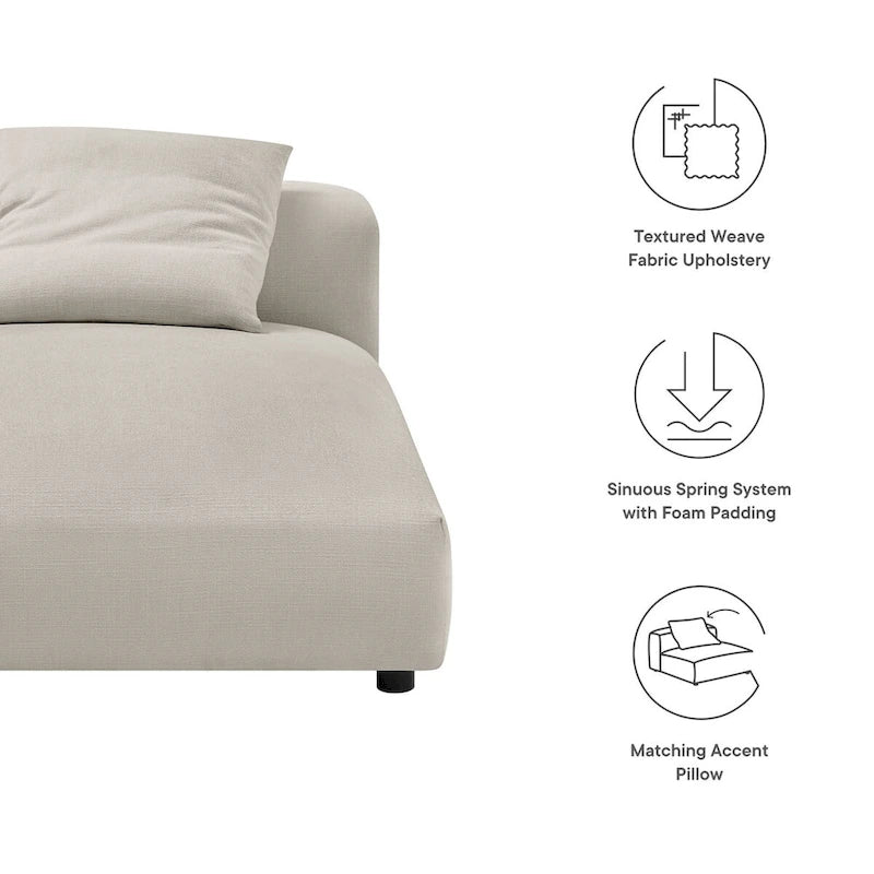 Chaise Longue Modulare Senza Braccioli in Tessuto Imbottito Solace