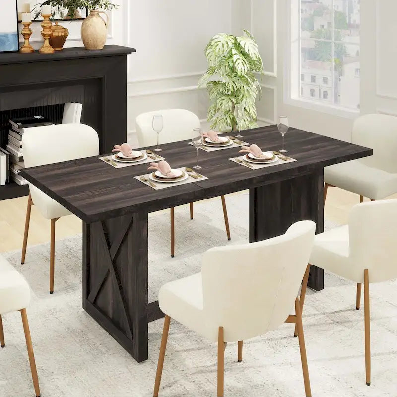 Moasis Rustic Style Wood Dinner Table 70.8 Large Farmhouse Kitchen Dining Room Table for 6 to 8 People