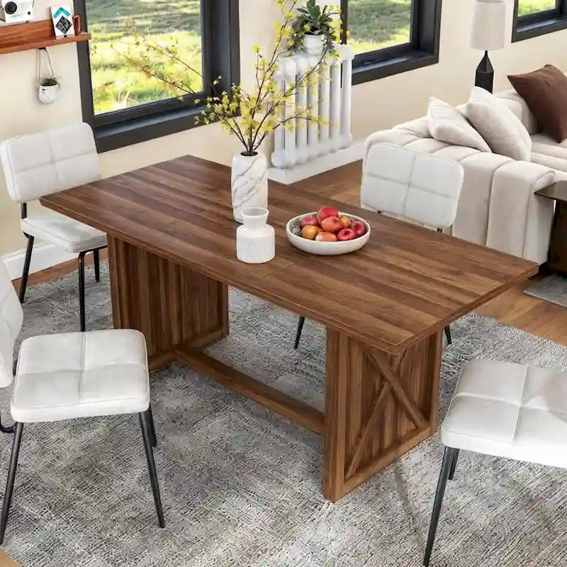 Moasis Rustic Style Wood Dinner Table 70.8 Large Farmhouse Kitchen Dining Room Table for 6 to 8 People