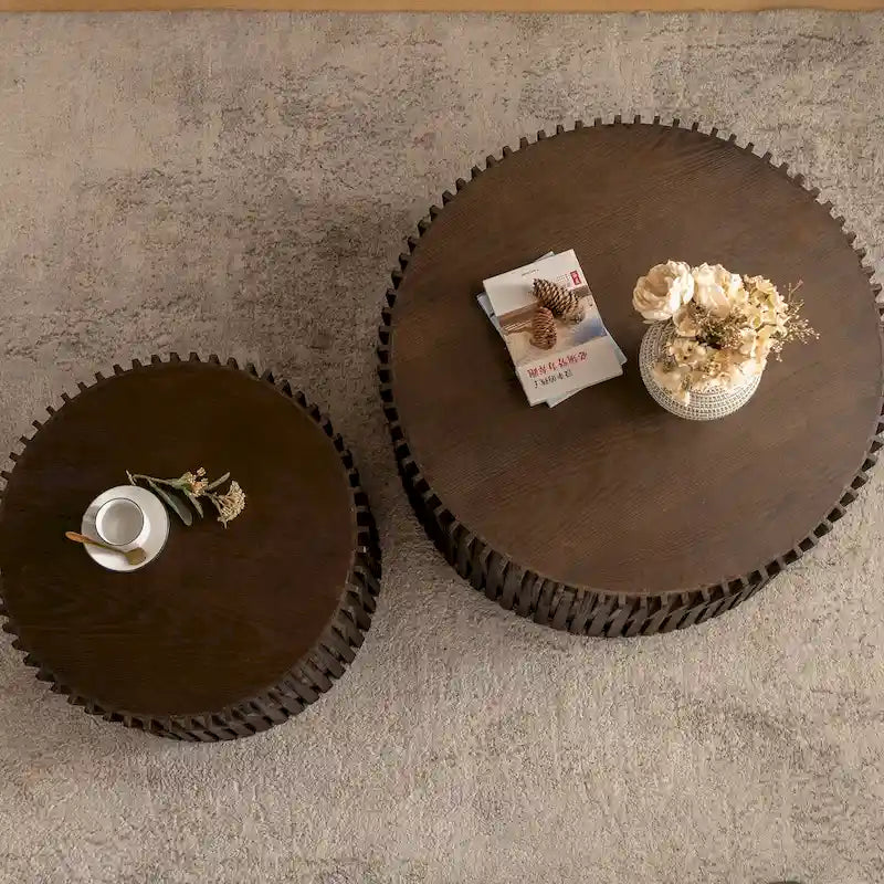 Nesting Coffee Table Set with Vertical Textured Embossed Design (Set of 2)