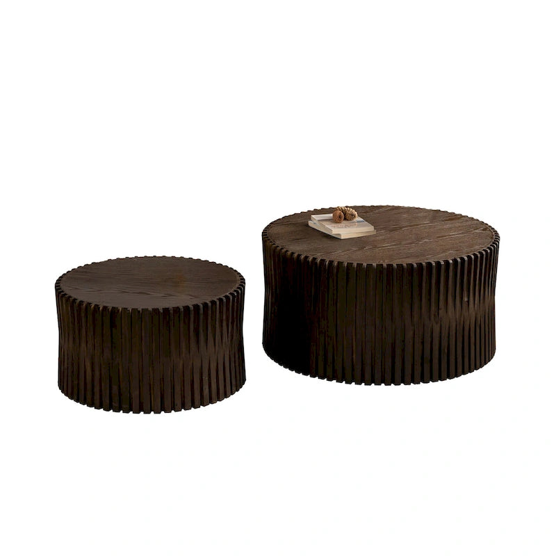 Nesting Coffee Table Set with Vertical Textured Embossed Design (Set of 2)