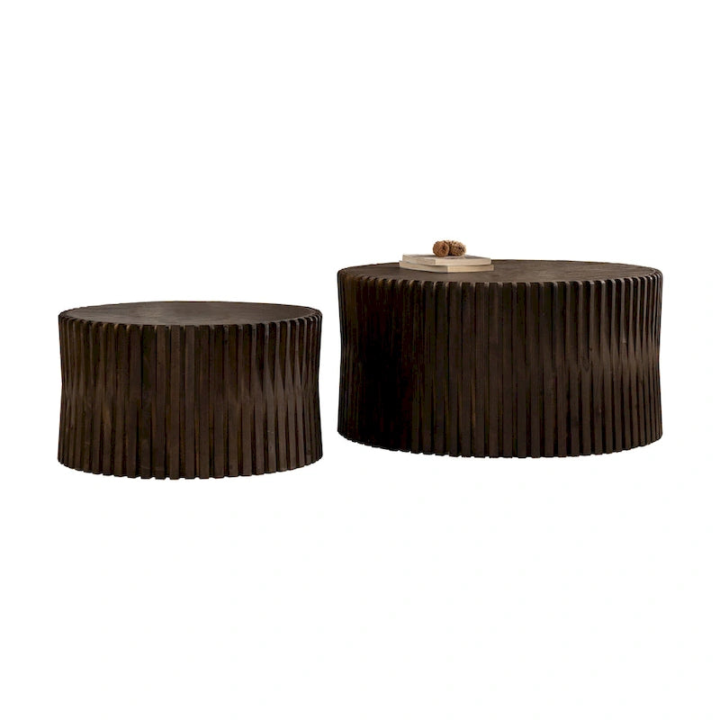 Nesting Coffee Table Set with Vertical Textured Embossed Design (Set of 2)