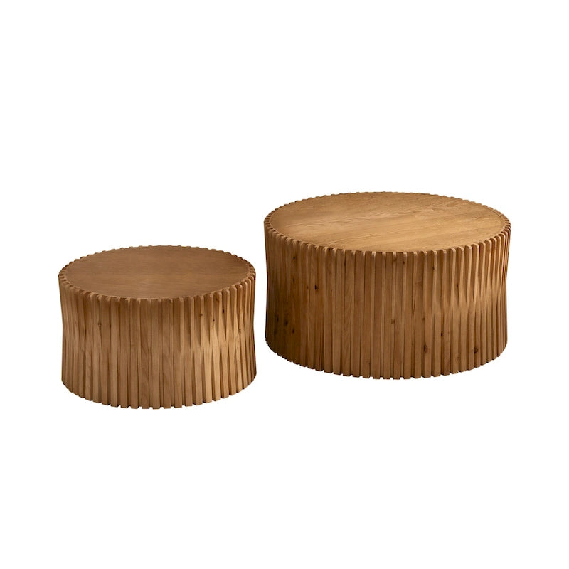 Nesting Coffee Table Set with Vertical Textured Embossed Design (Set of 2)