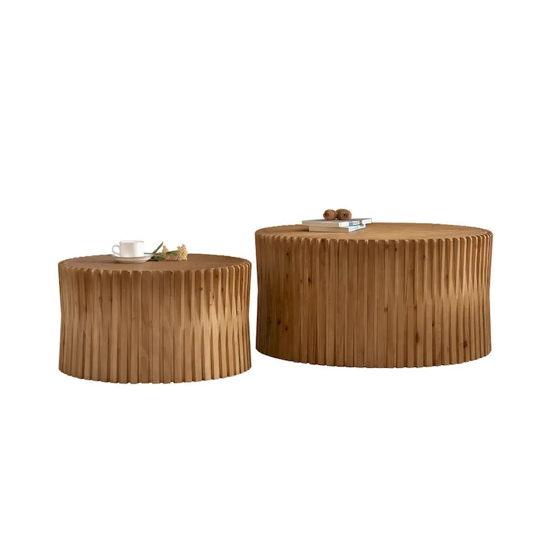 Nesting Coffee Table Set with Vertical Textured Embossed Design (Set of 2)