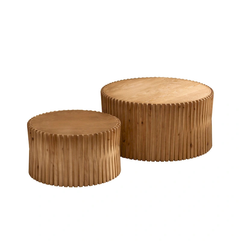 Nesting Coffee Table Set with Vertical Textured Embossed Design (Set of 2)