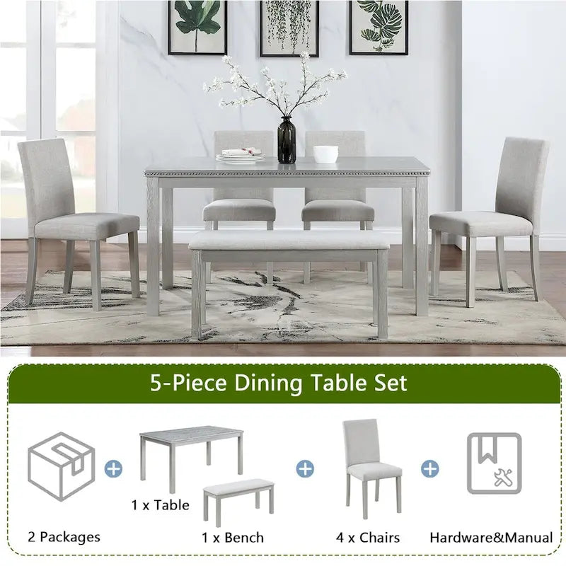 Tavolo Rettangolare da Pranzo in Legno con Panca e 4 Sedie