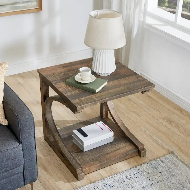 Unique Solid Wood Coffee Table with Storage Shelf