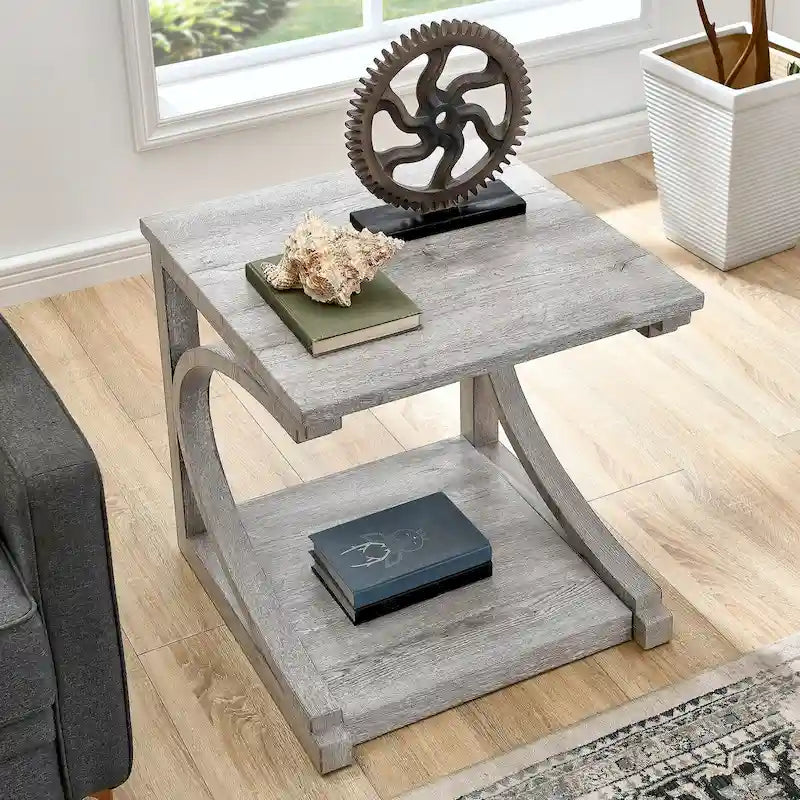 Unique Solid Wood Coffee Table with Storage Shelf