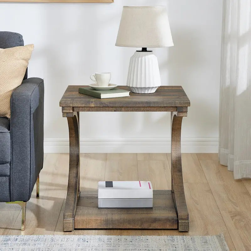 Unique Solid Wood Coffee Table with Storage Shelf