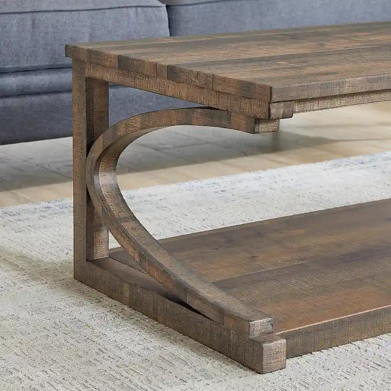 Unique Solid Wood Coffee Table with Storage Shelf