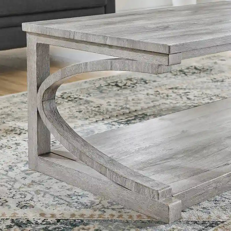 Unique Solid Wood Coffee Table with Storage Shelf