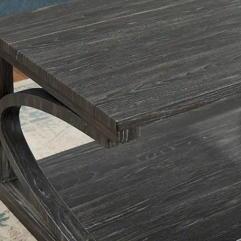 Unique Solid Wood Coffee Table with Storage Shelf